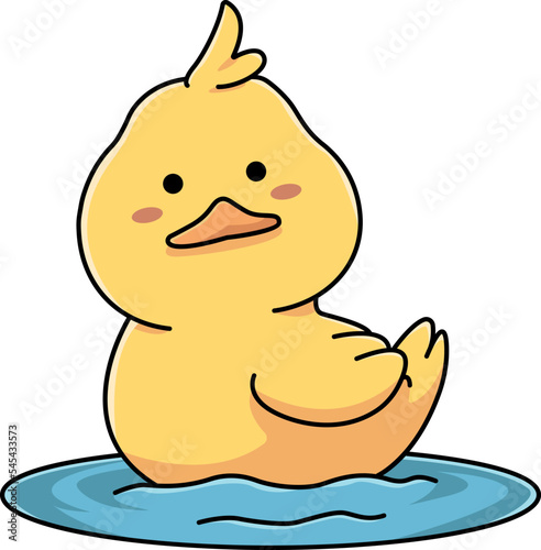 Cute kawaii little duck in a pond clipart