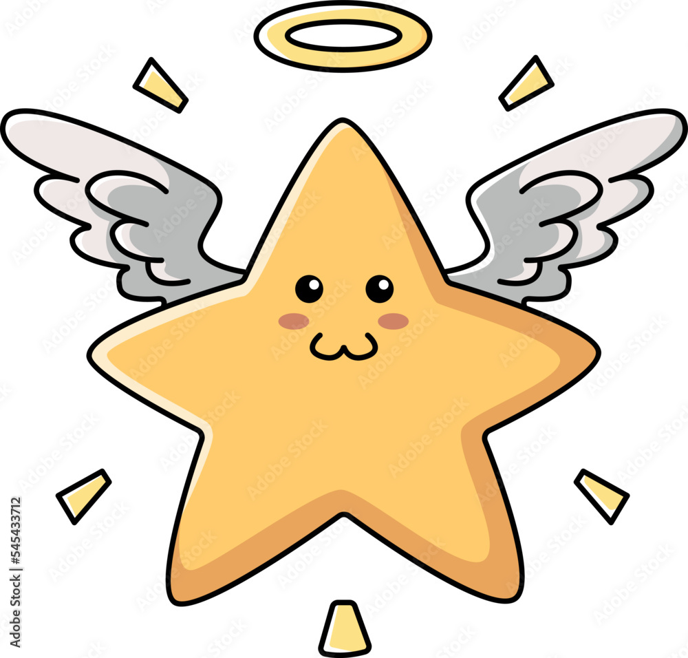 Cute kawaii yellow star clipart with angel wings stock vector adobe stock