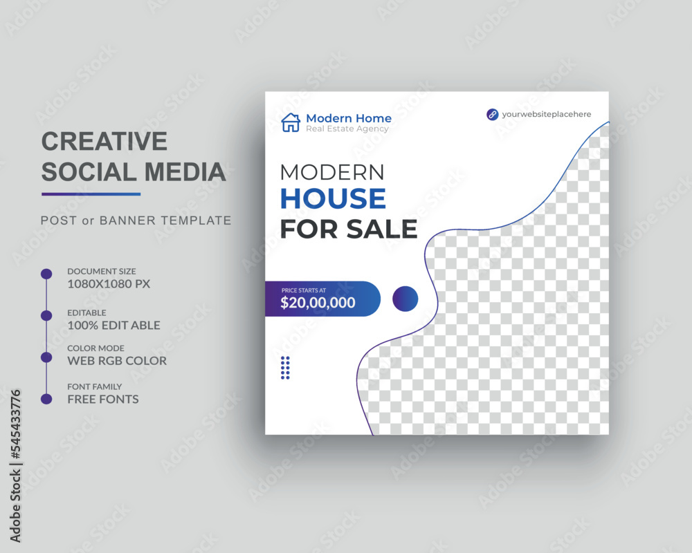 Real estate social media post banner design and home-for-sale design template. Real estate social media post banner design and home-for-sale design template.