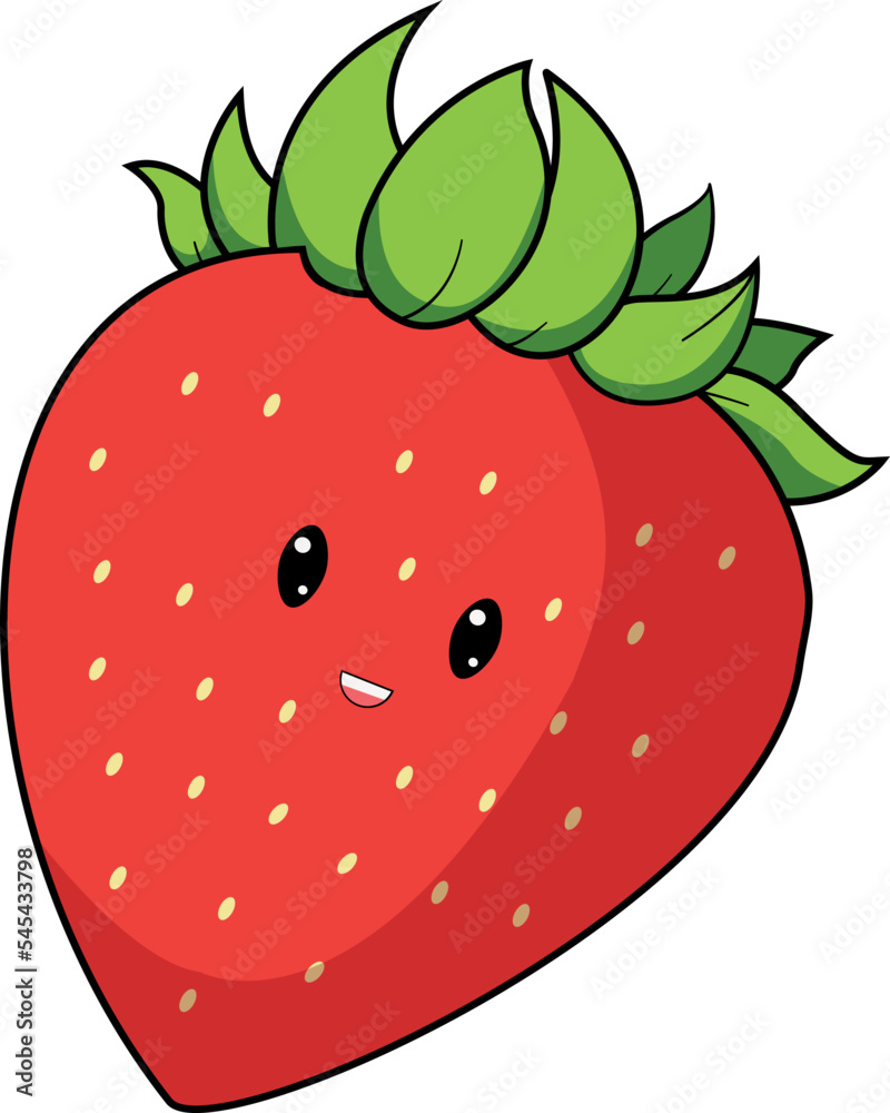 Cute kawaii cartoon character of a smiling strawberry on a white background Cute kawaii cartoon character of a smiling strawberry on a white background