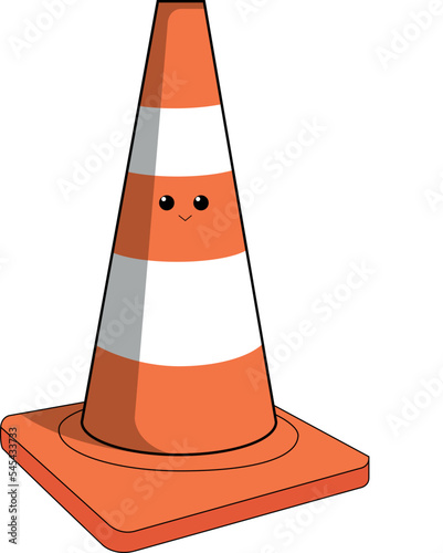 Cute kawaii cartoon character of a smiling road cone on a white background