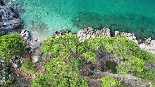 natural rocky beach in Croatia, Mediterranean holiday destination in Pula, Croatia, vacation on the Adriatic Sea, Croatian coast. High quality 4k footage