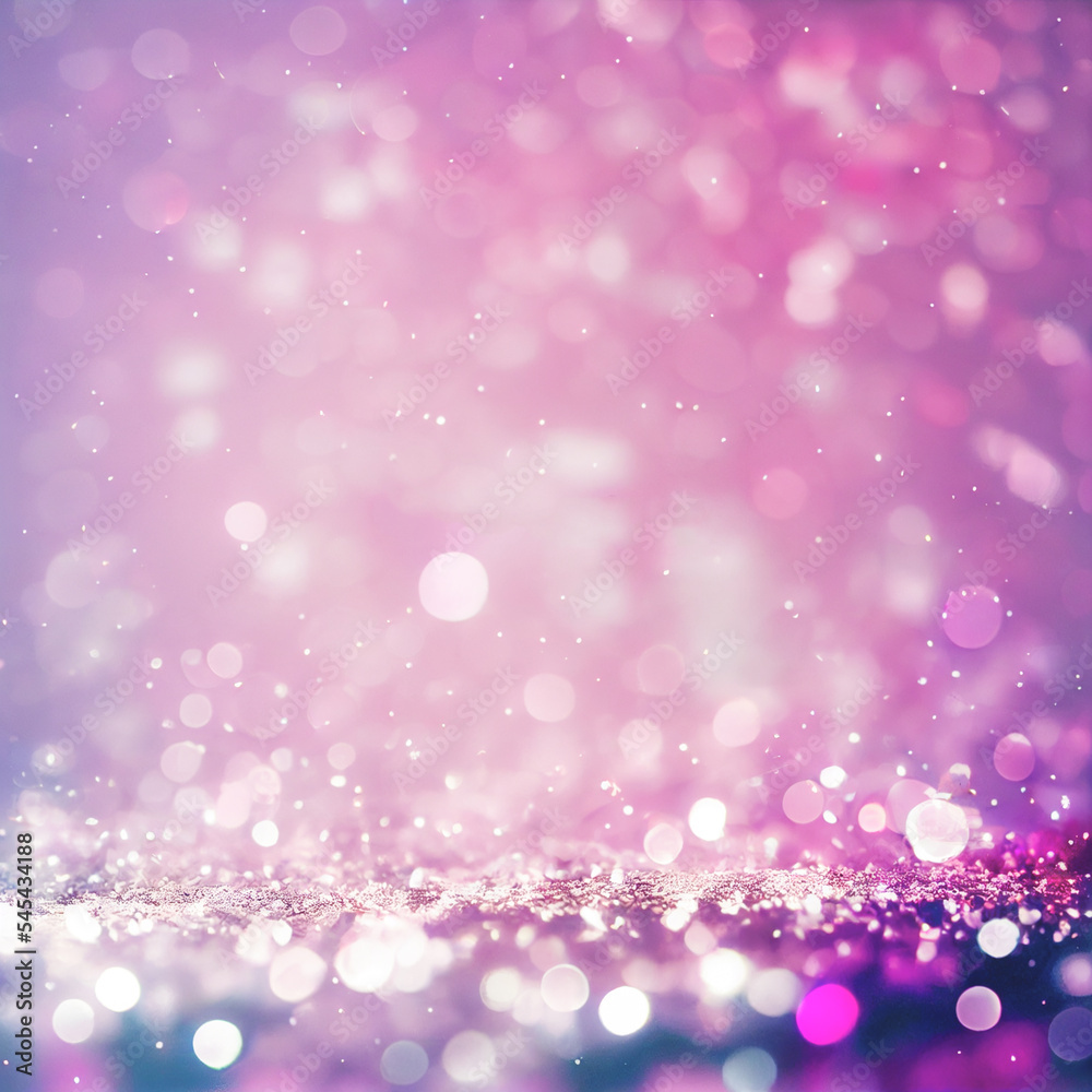 Christmas and winter holidays background with pink bokeh lights and snow.