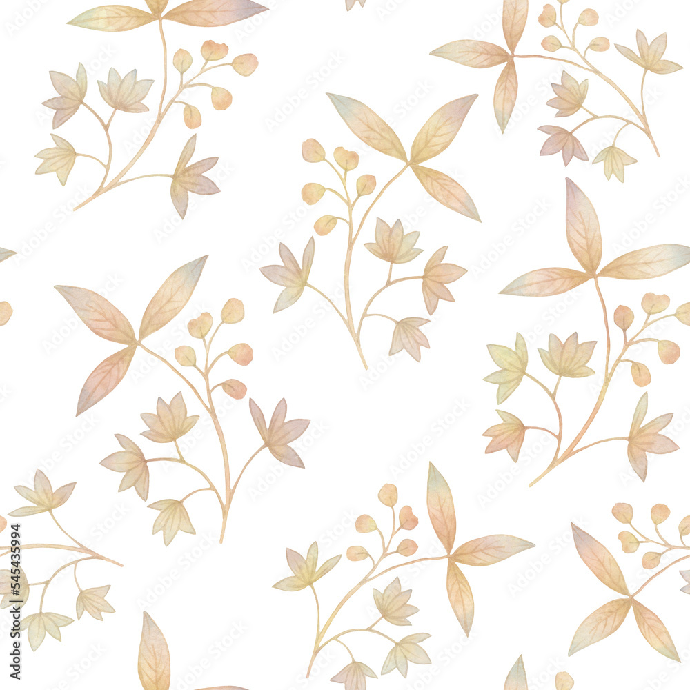 Abstract ornament, watercolor seamless pattern. illustration of a flower with leaves, seamless pattern.