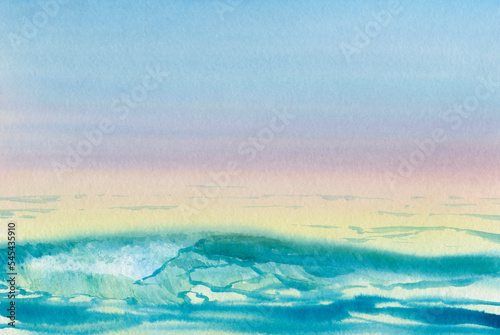 Early morning, Seascape painted in watercolor.