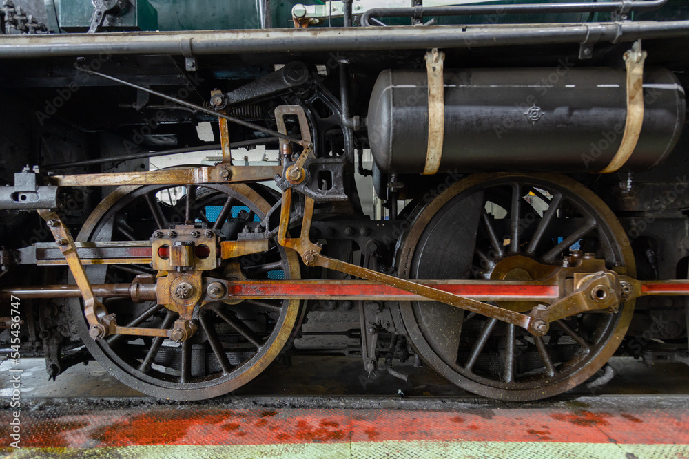 Steam locomotive train at the locomotive repair workshop