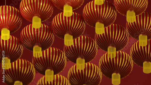 Canvas Print Chinese lanterns in 3D on a red background