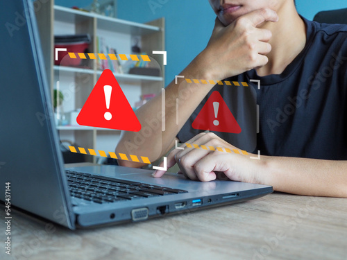 Cyber crime and how to prevent it. Laptop showing malware and virus screen hacking of personal data Attempting to access security information