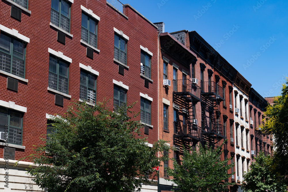 Row of Colorful Residential and Apartment Buildings on the Lower East Side of New York City