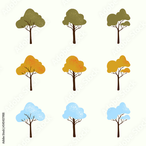 Set of simple vector trees in different seasons - spring, winter, autumn