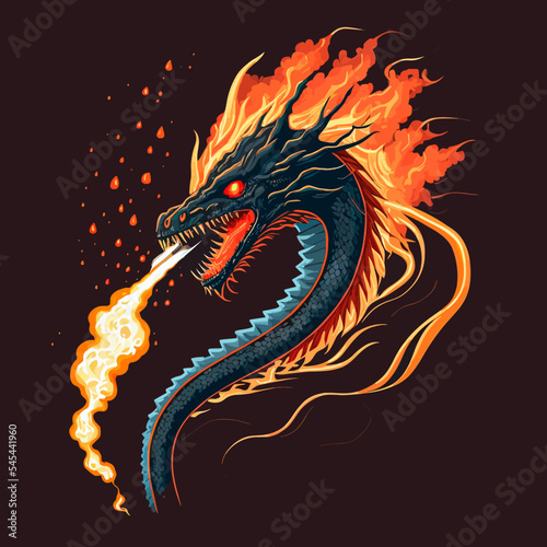 Colourful illustration of a dragon spitting fire