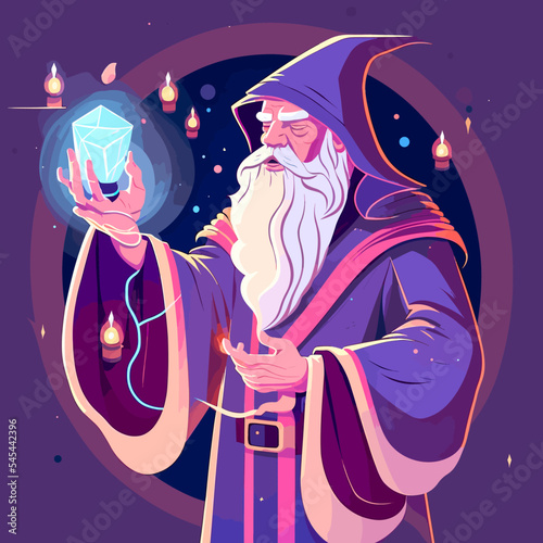 Colourful illustration of a wizard casting a magic spell