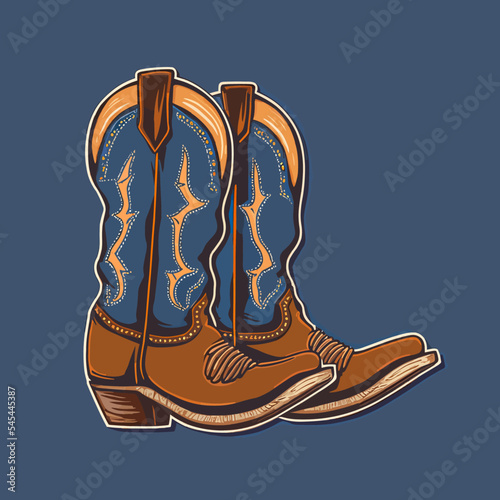 Pair of cowboy boots on the blue background