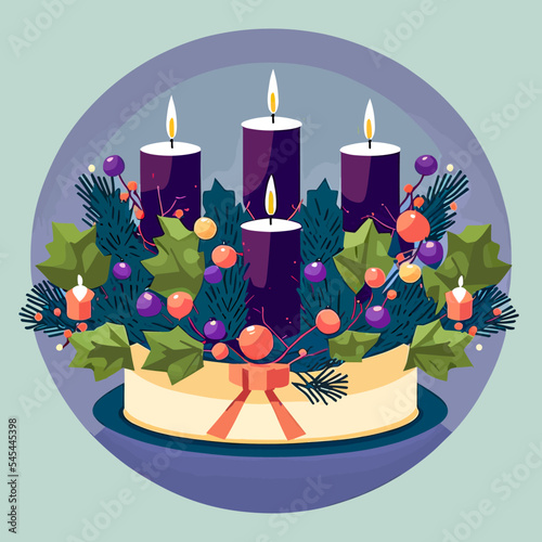 Colourful illustration of a Christmas advent wreath