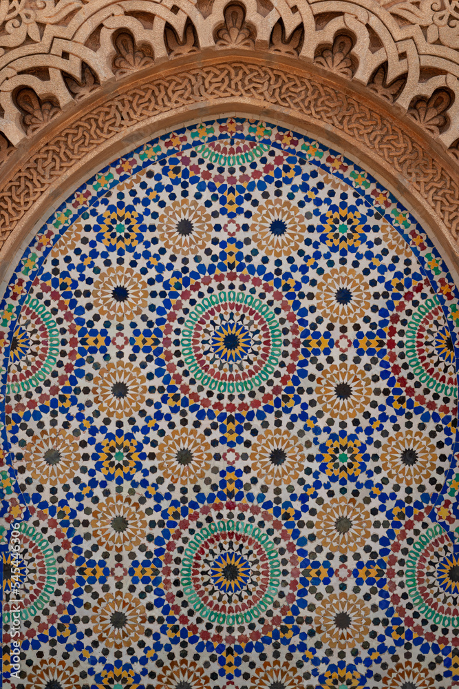 A tiled fountain at the Mohammed V Mausoleum in Rabat, Morocco A tiled fountain at the Mohammed V Mausoleum in Rabat, Morocco