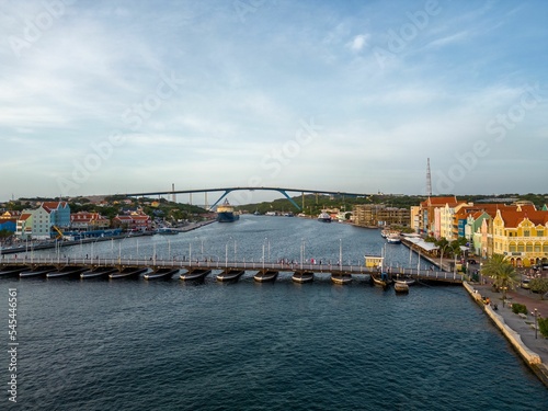 Queen Emma Bridge with the Queen Juliana Bridge in the background in Willemstad Curacao photo