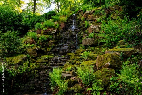 Amazing view of a small rocky waterfall surrounded by vegetation in Heidelberg, Germany