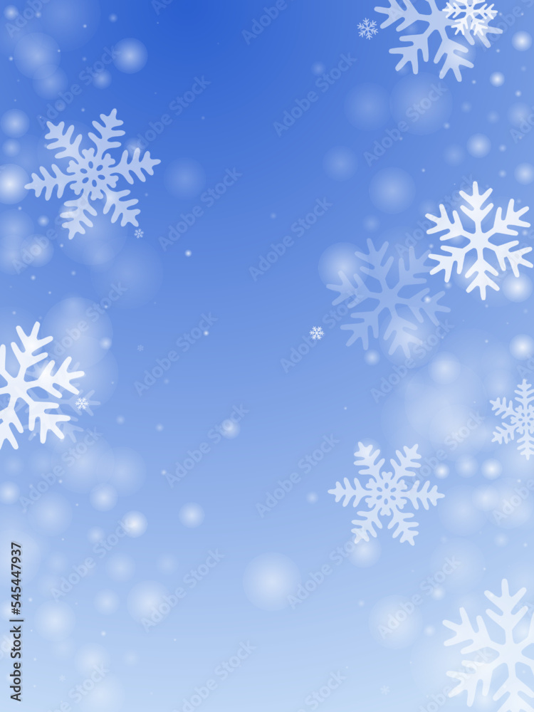 Magic heavy snow flakes design. Winter dust crystallic particles. Snowfall sky white blue backdrop. Blurred snowflakes christmas theme. Snow cold season landscape.