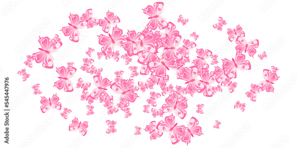 Fairy pink butterflies isolated vector background. Summer vivid moths. Fancy butterflies isolated girly wallpaper. Sensitive wings insects patten. Tropical creatures.