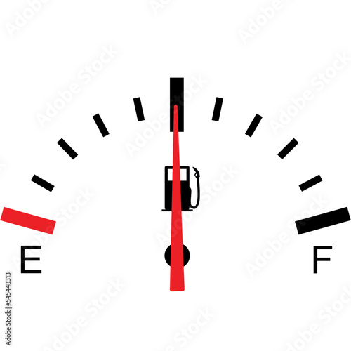 gasoline fuel gauge in a car at an average value