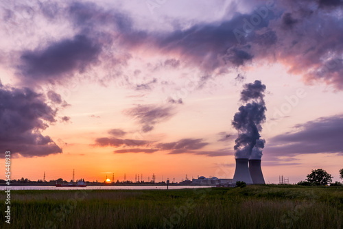 Sunset near Antwerp nuclear plant
