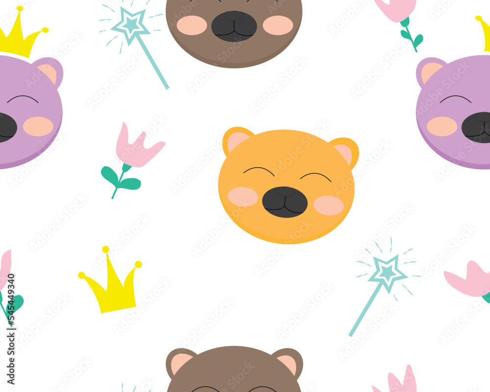 Fototapeta premium seamless pattern. head bear cartoon, illustrator set of cute animals cartoon character design.
