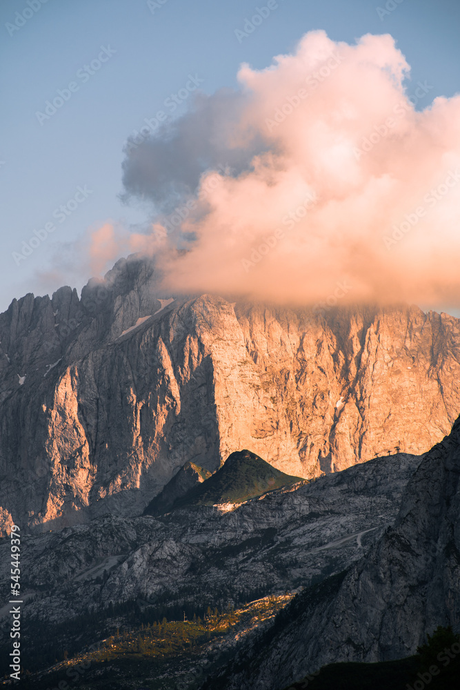 Low altitude clouds near one of the peaks of Mount Presolana in the Orobie Alps, Northern Italy