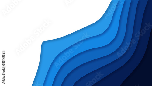 Wavy blue papercut style artwork on white background. Blue 3d papercut artwork - blue wave and empty space for text - Abstract multi layers 3d papercut background.