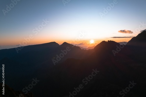 Beautiful shot of mountain silhouettes during the sunset
