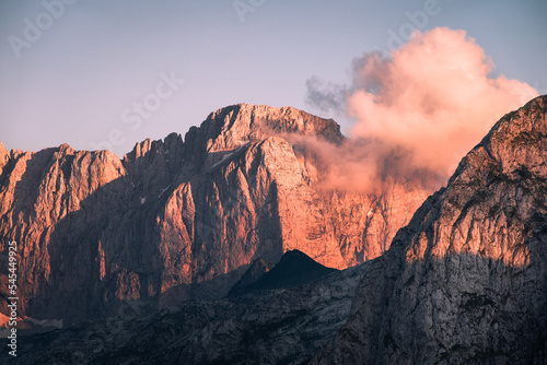 Peaks of Mount Presolana at sunset in the Orobie Alps, Northern Italy