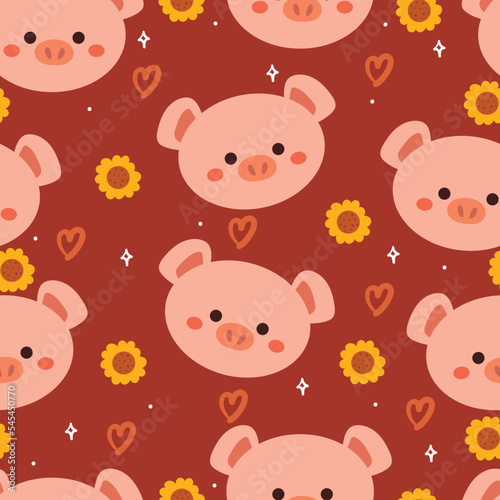 seamless pattern cartoon pig and flower. cute animal wallpaper for textile  gift wrap paper