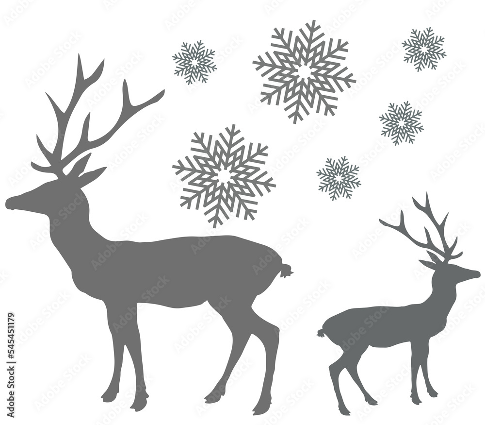Deer and Snowfall isolated on transparent background.for Christmas Winter design.
