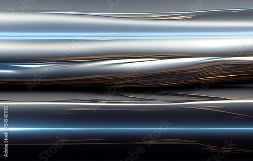 Futuristic metal texture background. Stainless steel, chrome, chromium, silver, aluminium, golden, gold, blue neon elements.