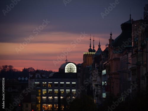 Sunset over the Wenceslas Square, Prague photo