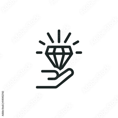 Benefits icon isolated on white background. illustrated with a hand holding a diamond.
