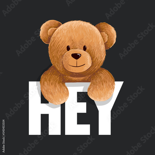hand-drawn bear toy with hey text