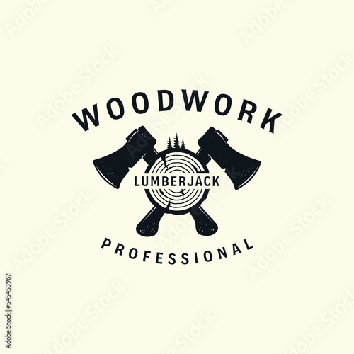 lumberjack vintage style logo vector template illustration design, carpentry icon design
