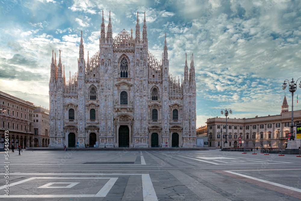 Milan Cathedral, Duomo di Milano, Italy, one of the largest churches in the world at sunrise