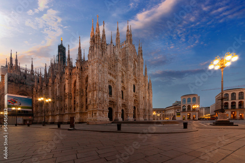 Milan Cathedral, Duomo di Milano, Italy, one of the largest churches in the world at sunrise