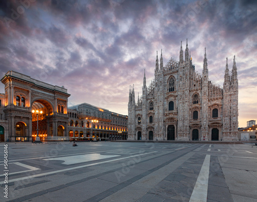 Milan Cathedral, Duomo di Milano, Italy, one of the largest churches in the world at sunrise