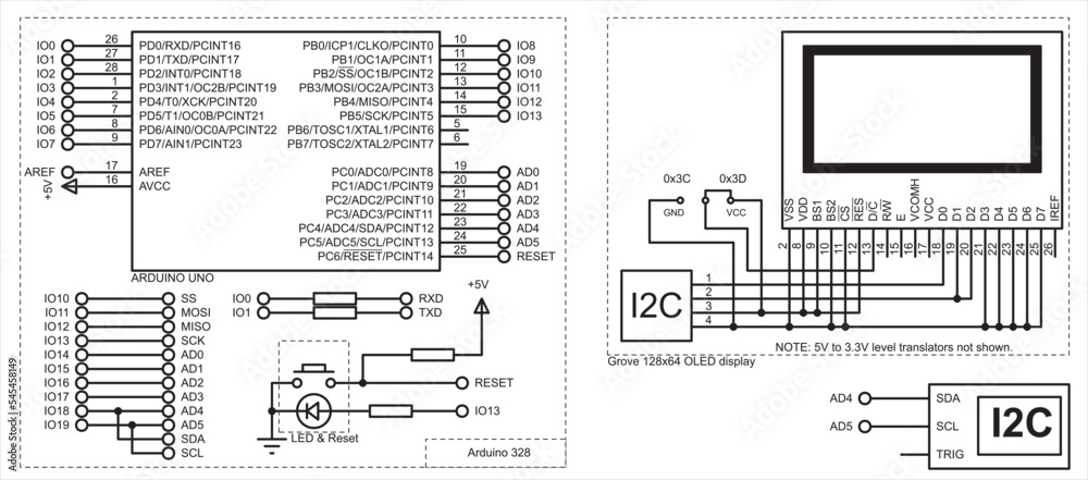 Vector schematic diagram of an electronic device on the arduino. I2C ...