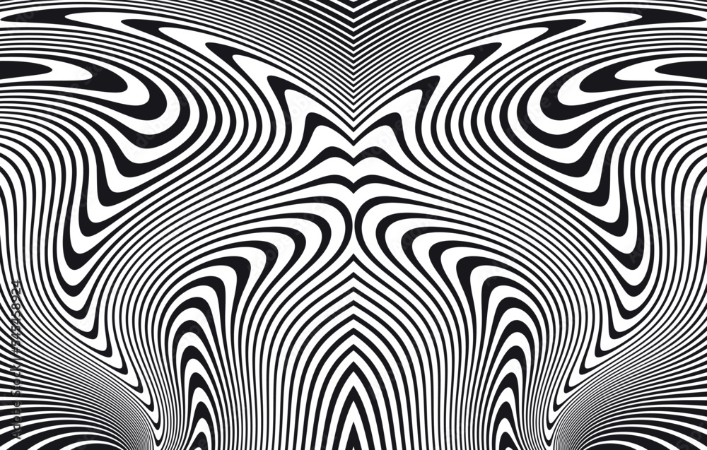 Wave design black and white. Digital image with a psychedelic stripes. Argent base for website, print, basis for banners, wallpapers, business cards, brochure, banner