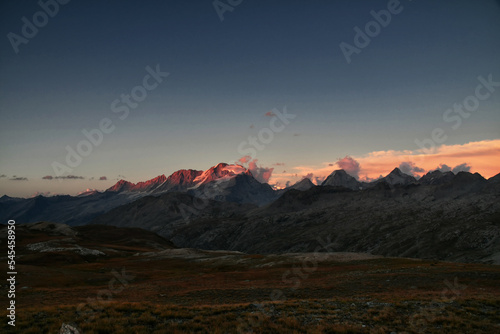 Evening view of the Gran Paradiso, taken from the Tre Becchi lakes