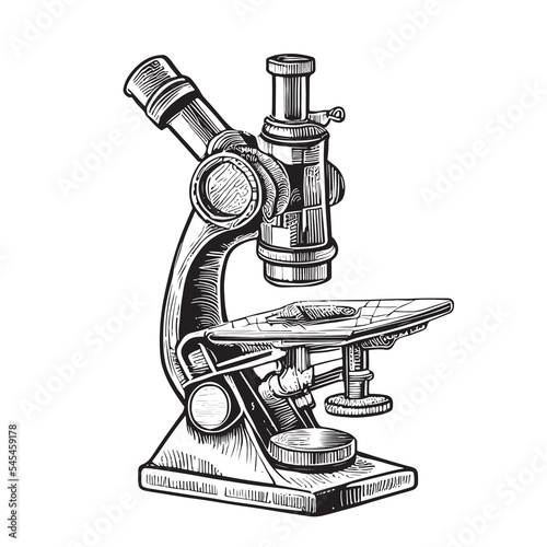 Vintage microscope realistic hand drawn sketch Vector illustration.