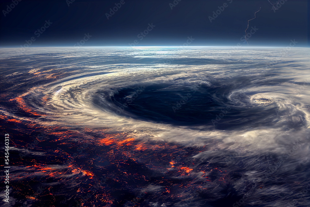 Hurricane from space. Satellite view. Super typhoon over the ocean. The eye of the hurricane. View from outer space. Some elements of this image furnished by NASA