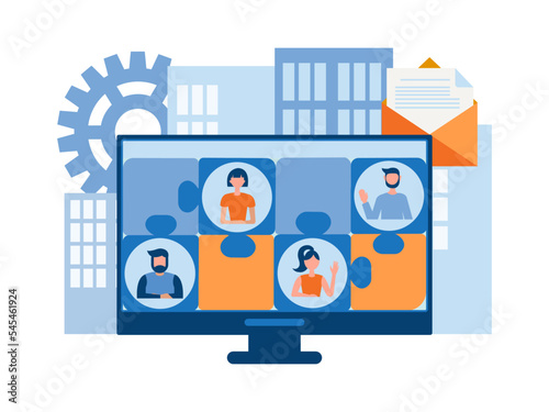 Online teamwork, business conference, internet communication, social media technologies