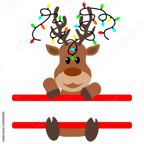Reindeer With Christmas Lights- Split Name Frame
