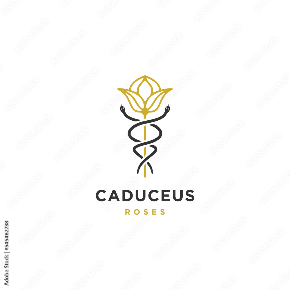 Caduceus lotus logo icon design template flat vector
