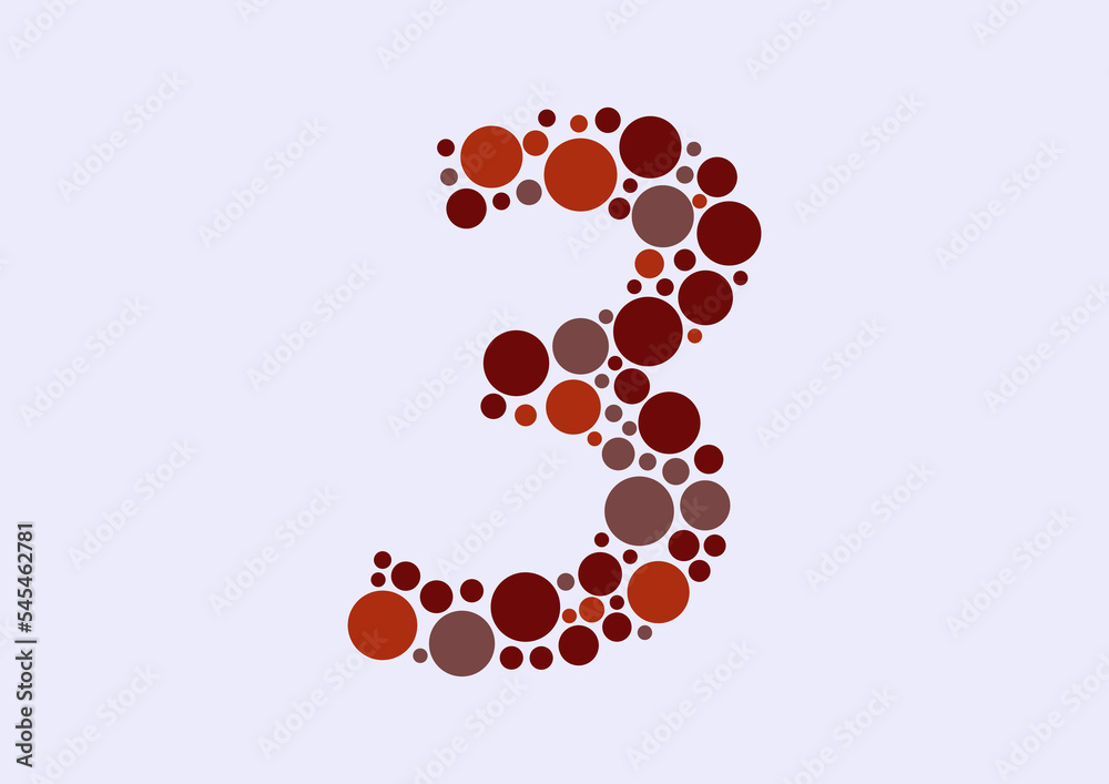 Vector graphic of Initial Number 3 lined with a mosaic of colored circles. Number 3 icon. Number 3 logo made with circles. Vector illustration. vector eps 10.