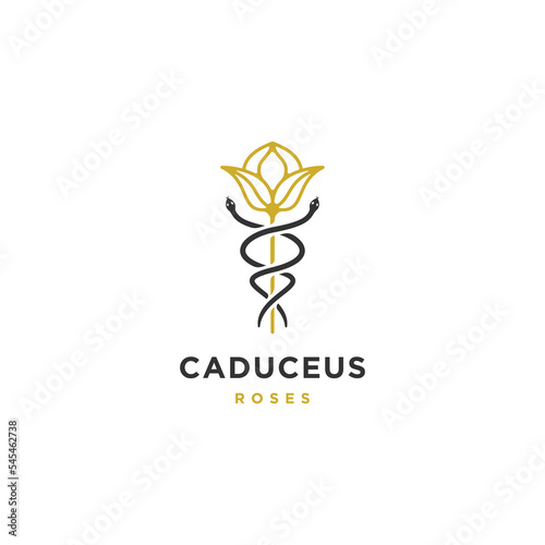 Caduceus lotus logo icon design template flat vector